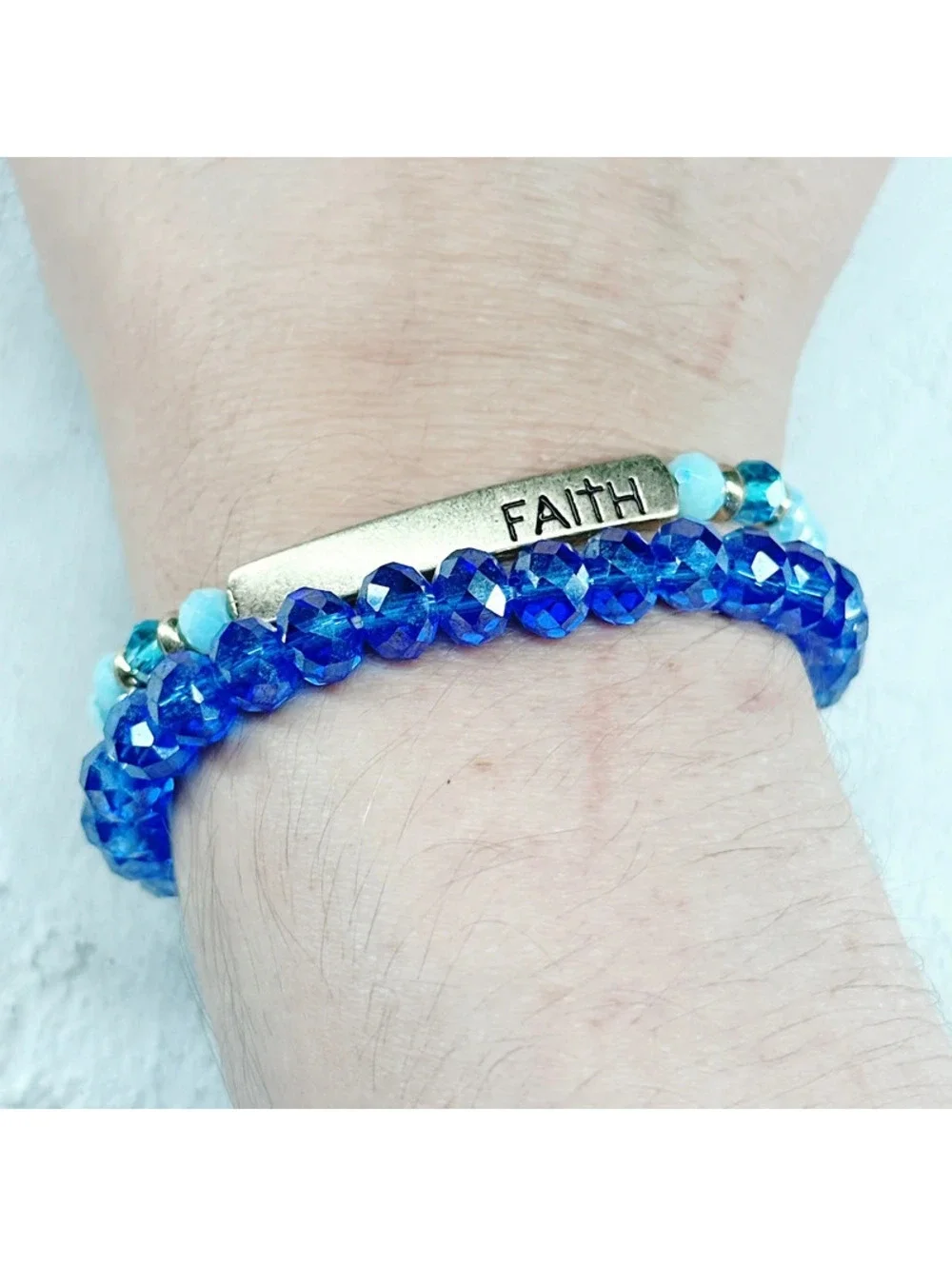 337u. Blue Stretch Glass Bracelets